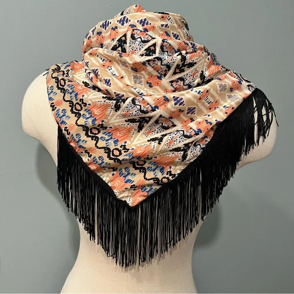 NEW D&Y Coral Aztec Print Fringe Scarf Shawl